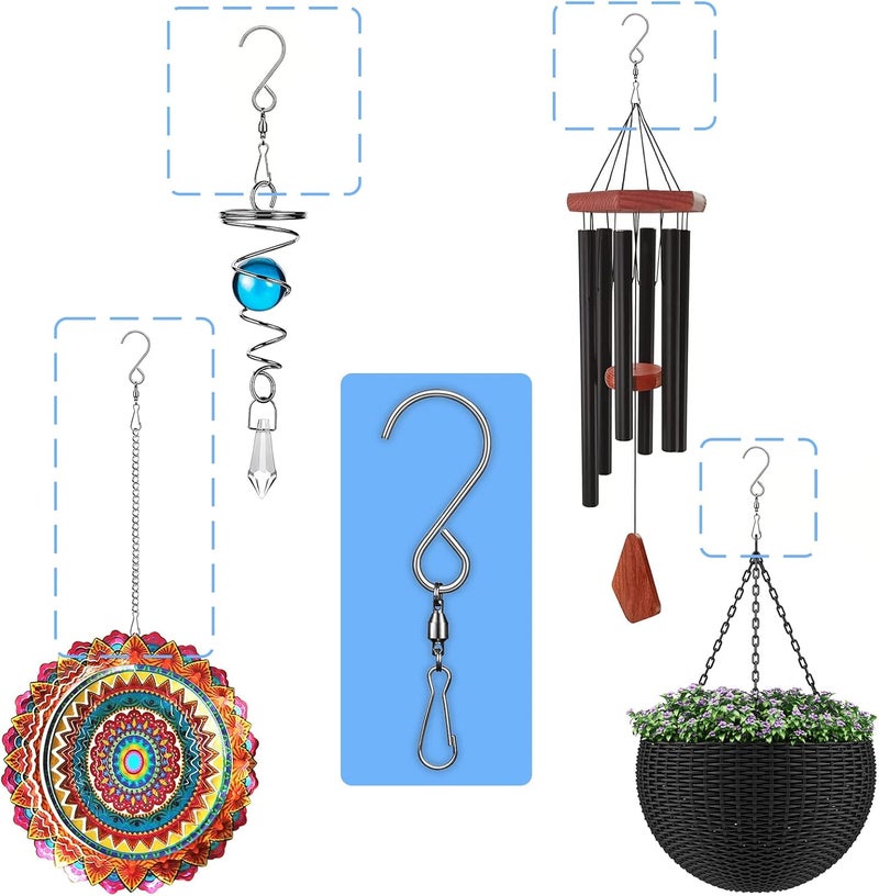 Tsocent Swivel Hooks, 6 Pack 360° Hanging Swivel Hooks with 12.9in Extended Chain for Outdoor Wind Spinners, Wind Chimes, Windsock and Crystal Twisters Parts Supplies (6 Pack) - Image 2